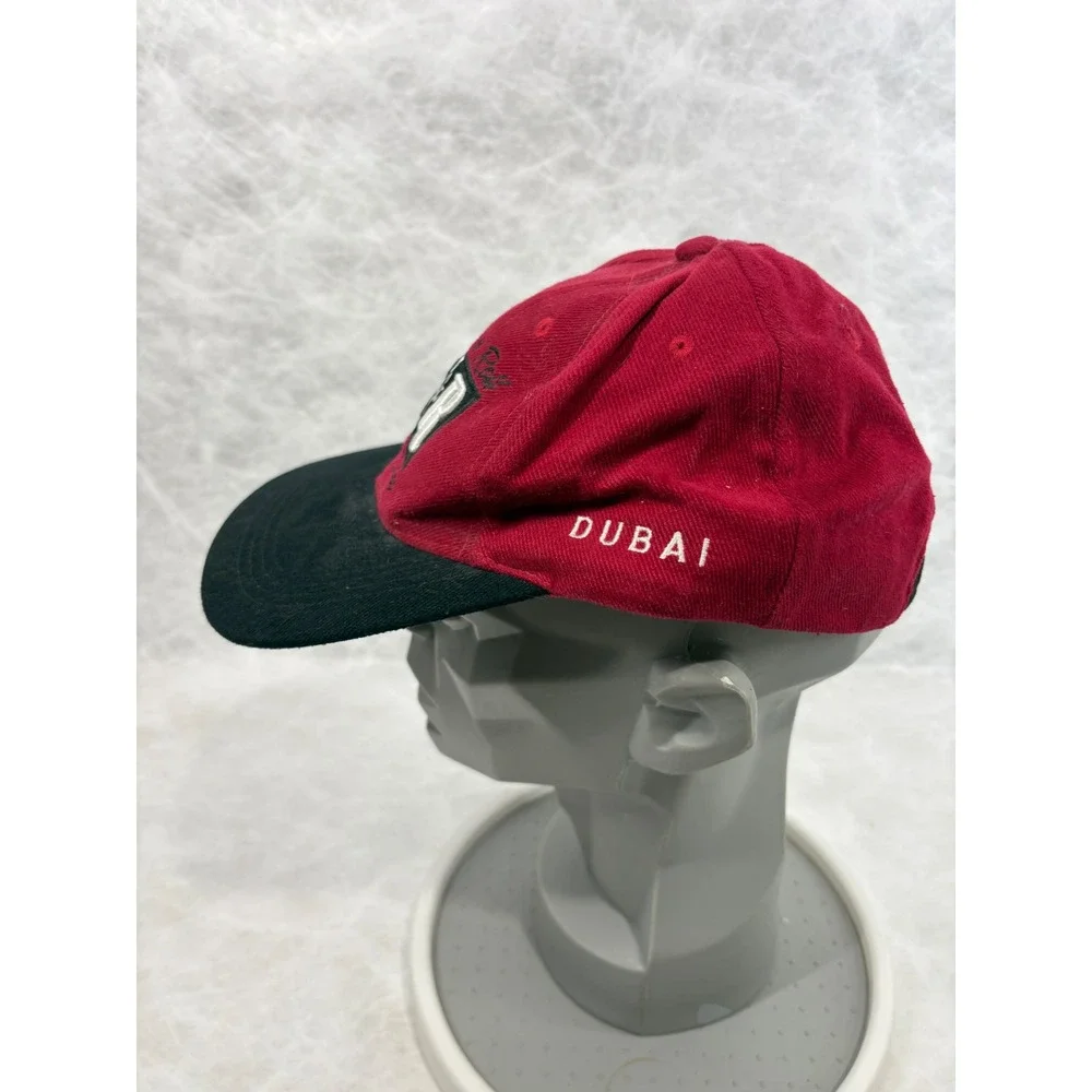 Hard Rock Cafe Dubai Hat Vintage Rock n Roll Never Dies Red Black Strapback Cap